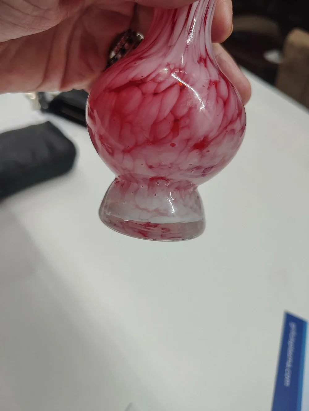 Red and White handblown Swirled Art Glass Vase